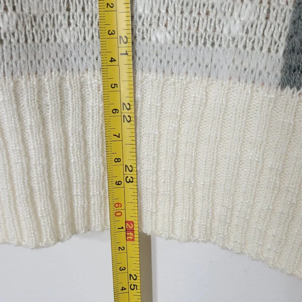 Vintage Knitted Ivory Yellow Striped Green Cotton Blend V-Neck Sleeveless Vest - Picture 8 of 10